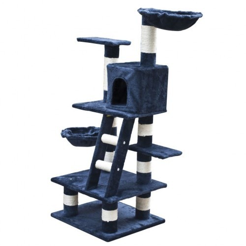 Poste arranhador de pelúcia para gatos, azul
