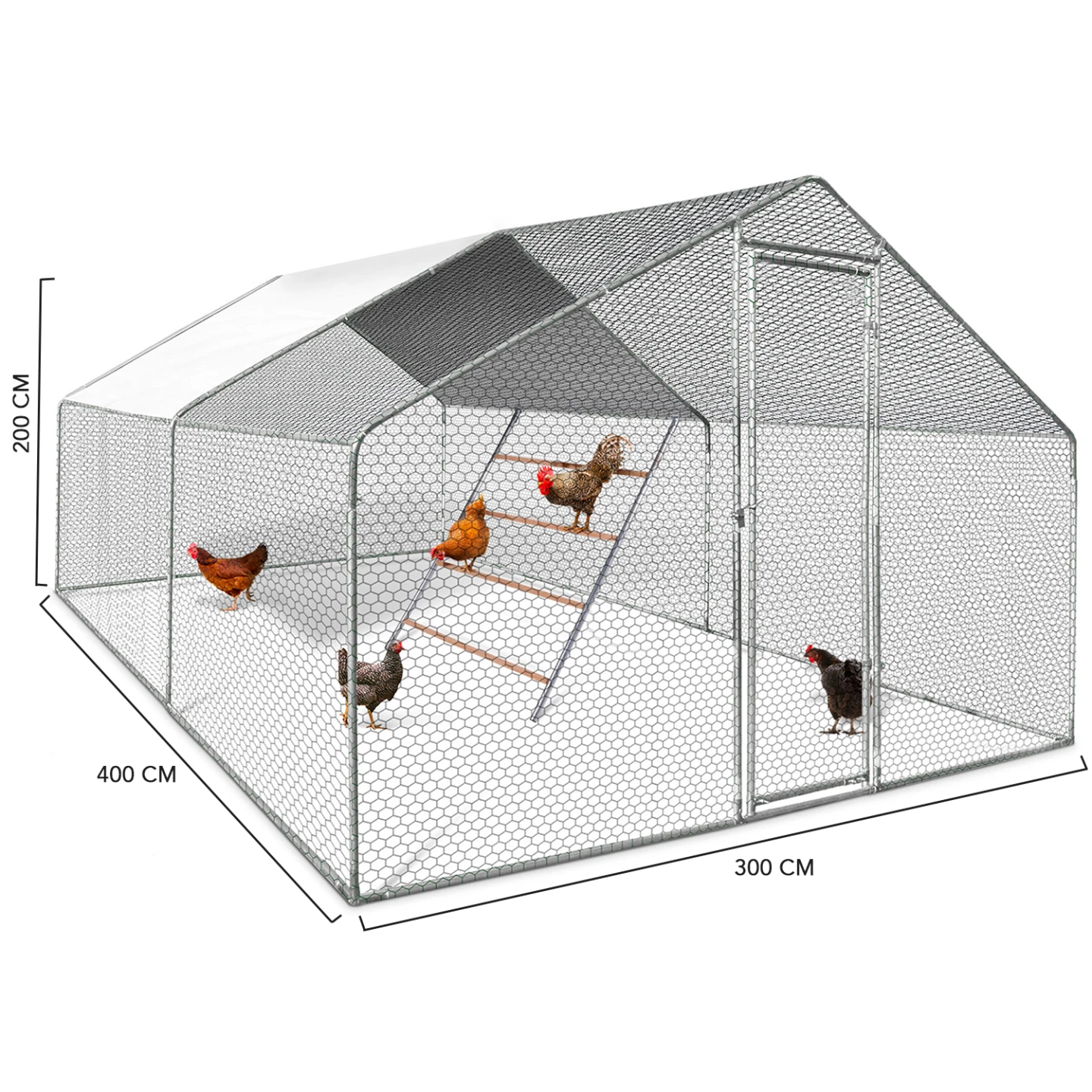 Enclos poulailler 12 m² 4x3 M avec grand perchoir 4 niveaux en bois acier galvanisé