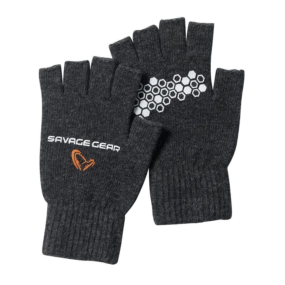 Savage Gear Knitted Half Finger Glove Dark Grey Melange