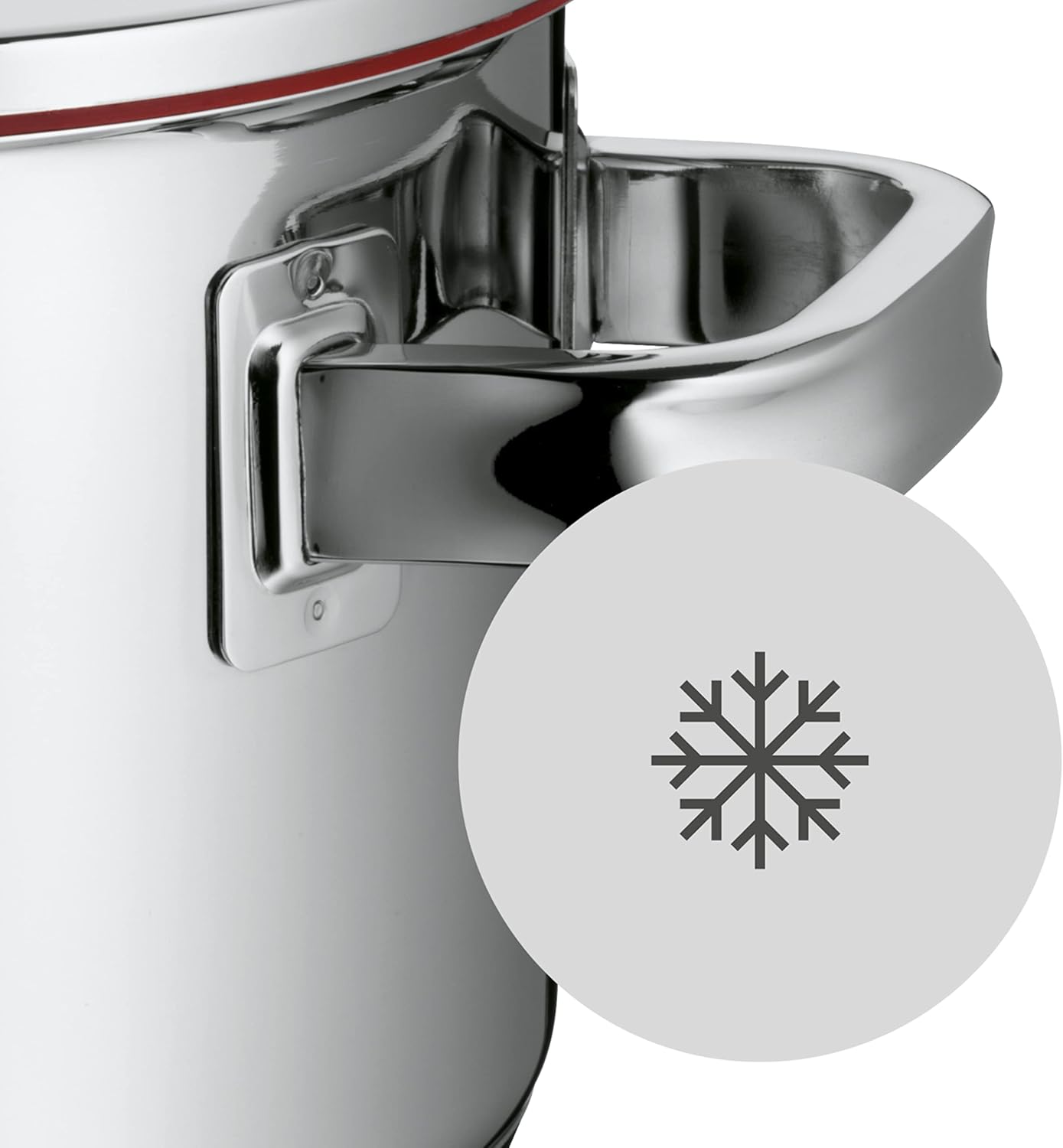 WMF Function 4 Gemüse- Suppentopf Induktion 20cm, Glasdeckel, Kochtopf groß 5,3l, Cromargan Edelstahl poliert, 4 Abgießfunktionen, großer Topf mit Innenskalierung, rot