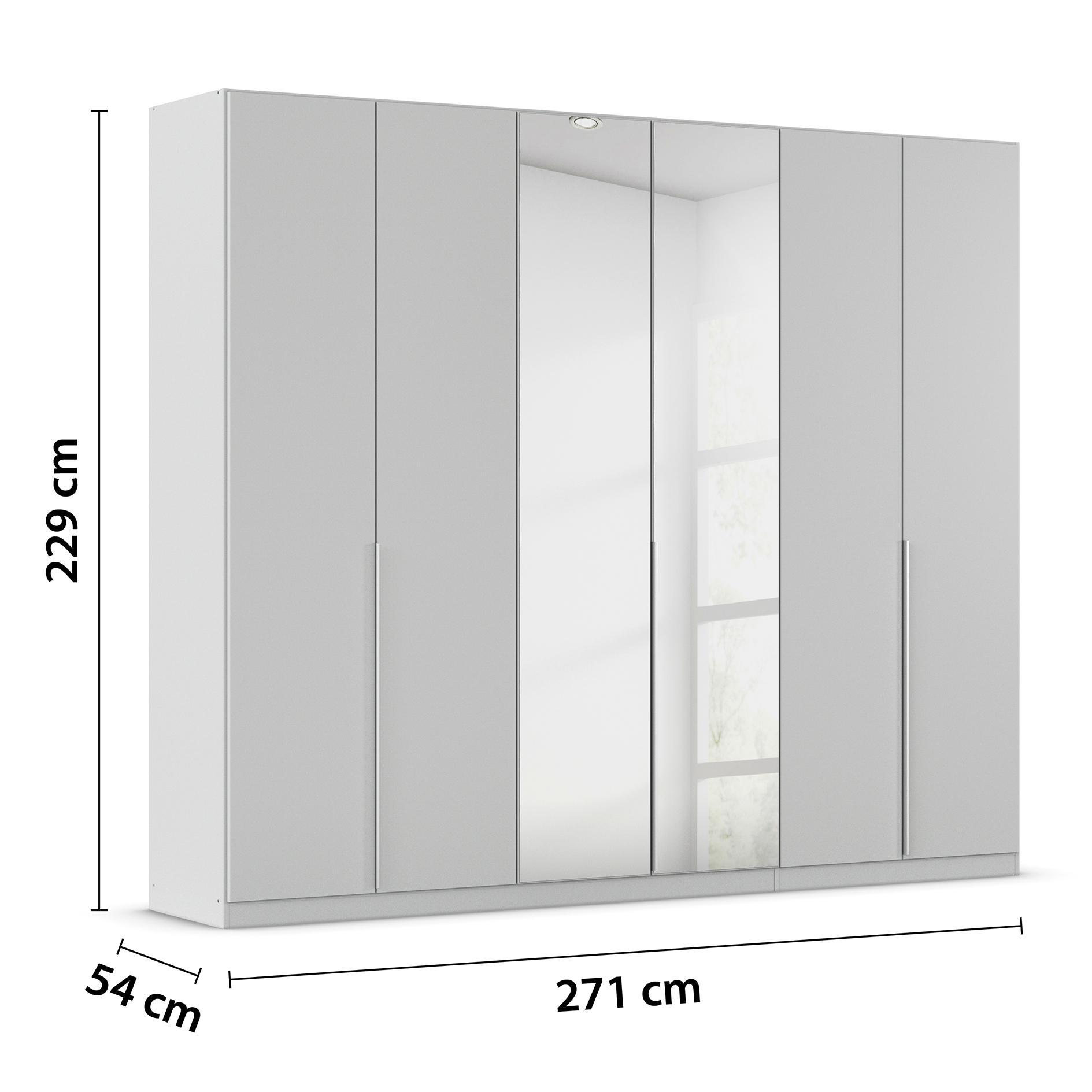 Drehtürenschrank - seidengrau - Kristallglasspiegel - 6-türig - 271x229 cm