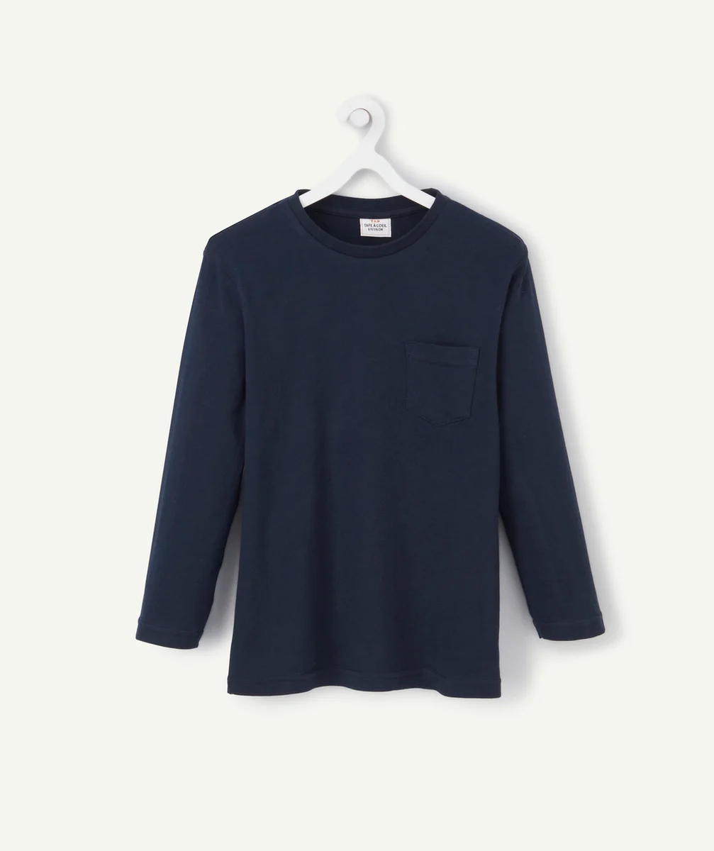 T-SHIRT GARÇON EN COTON BLEU MARINE AVEC POCHE