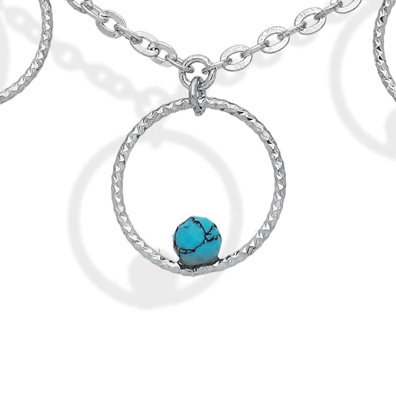 Collier Argent Bulles Et Pierre Turquoise