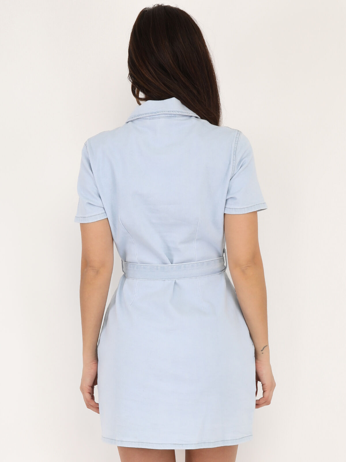 Robe ceinturée en denim- Bleu clair