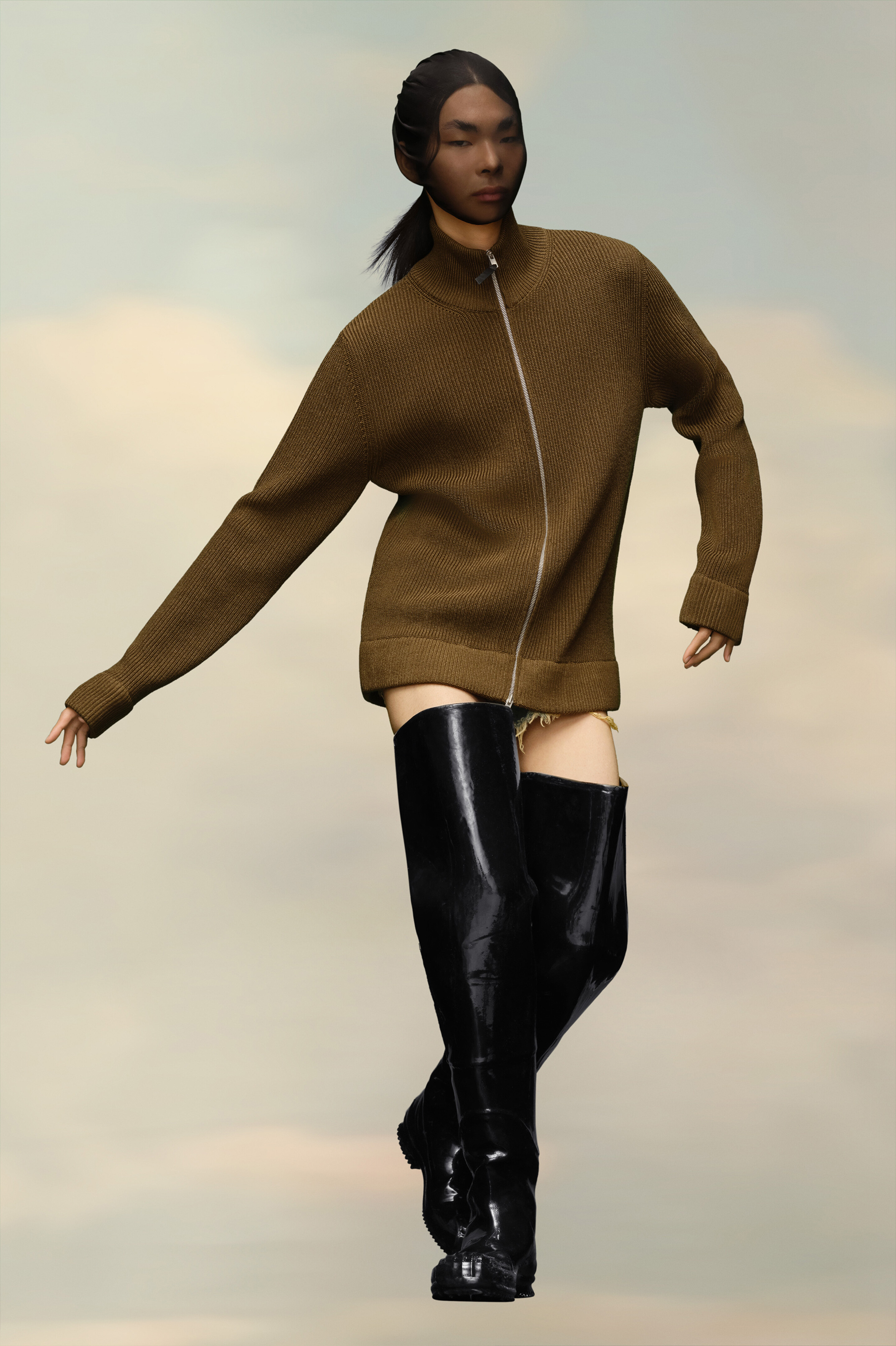 Cardigan zippé en maille Olive
