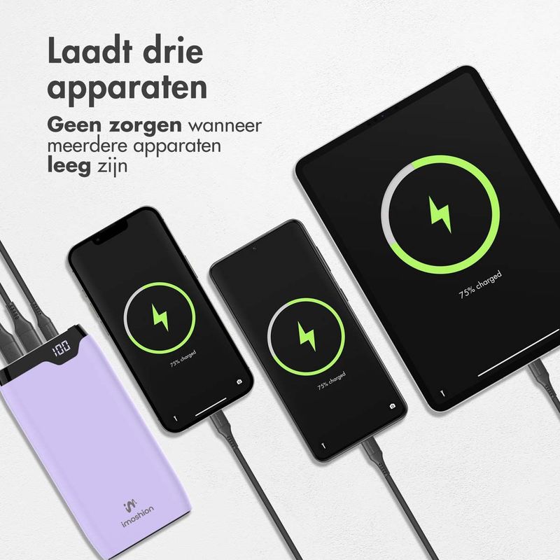 imoshion - Powerbank - Lila - 20.000 mAh - Quick Charge en Power Delivery