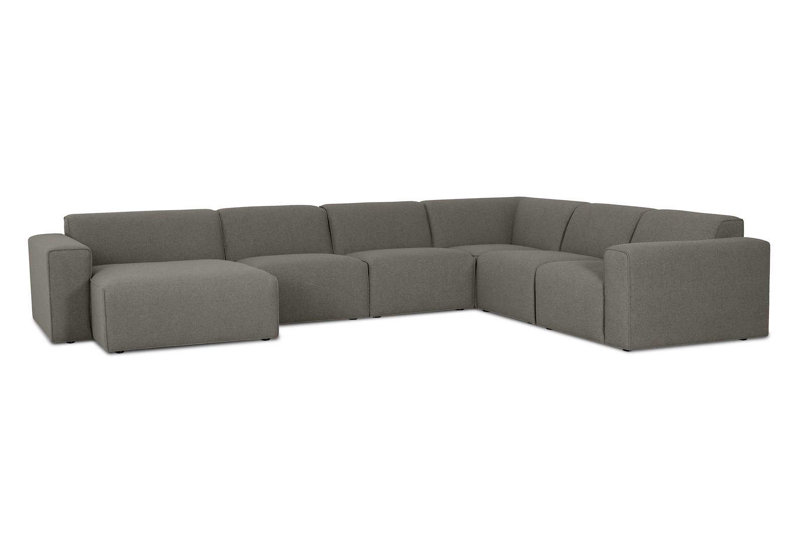 Styl U-sofa Sjeselong venstre, 2-seter og 2-seter høyre. Tekstil Brooklyn 3 Grey med sorte ben.