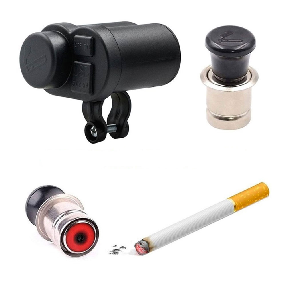 (2.5A) 2in1 Dual USB Ladegerät mit Zigarettenanzünder 12-24V (Spritzwassergeschützt) für Motorrad / Roller / Töff - Schwarz