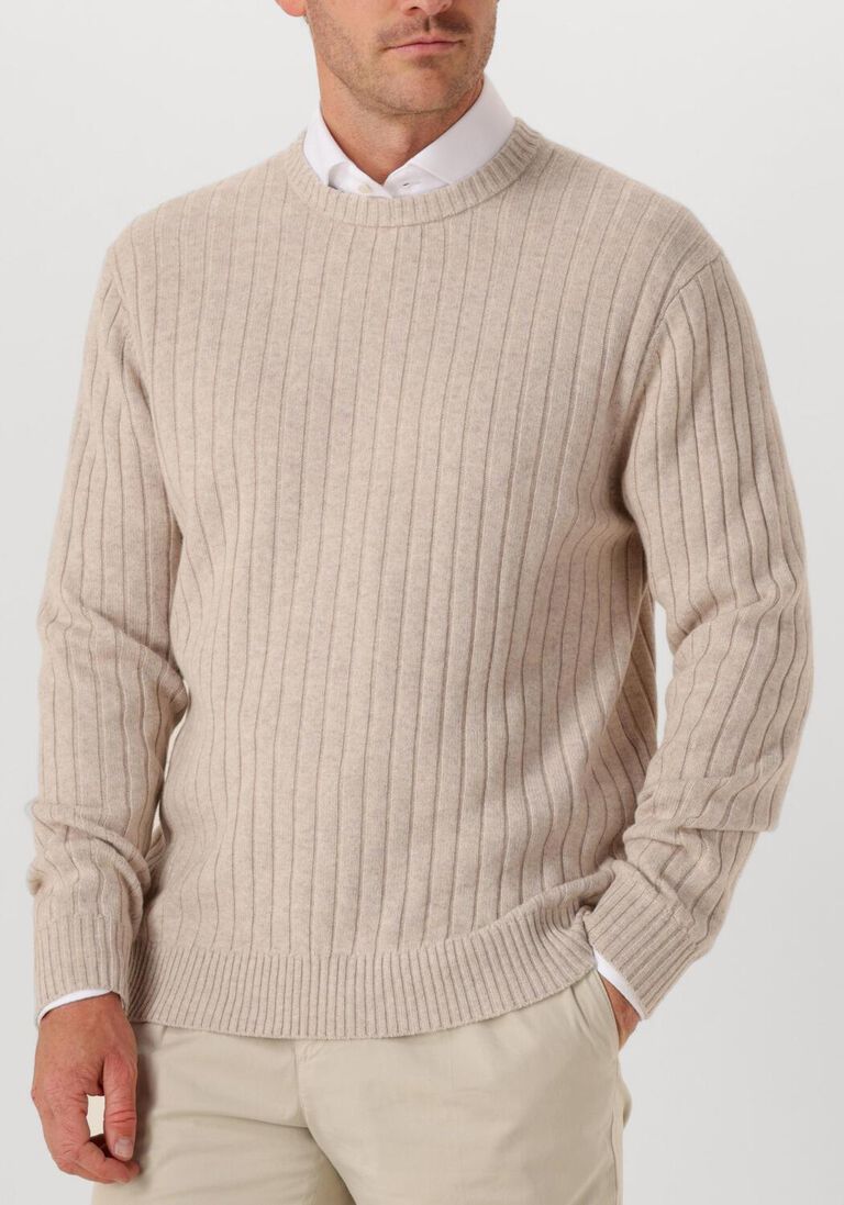 beige profuomo trui pullover crew neck wool blend