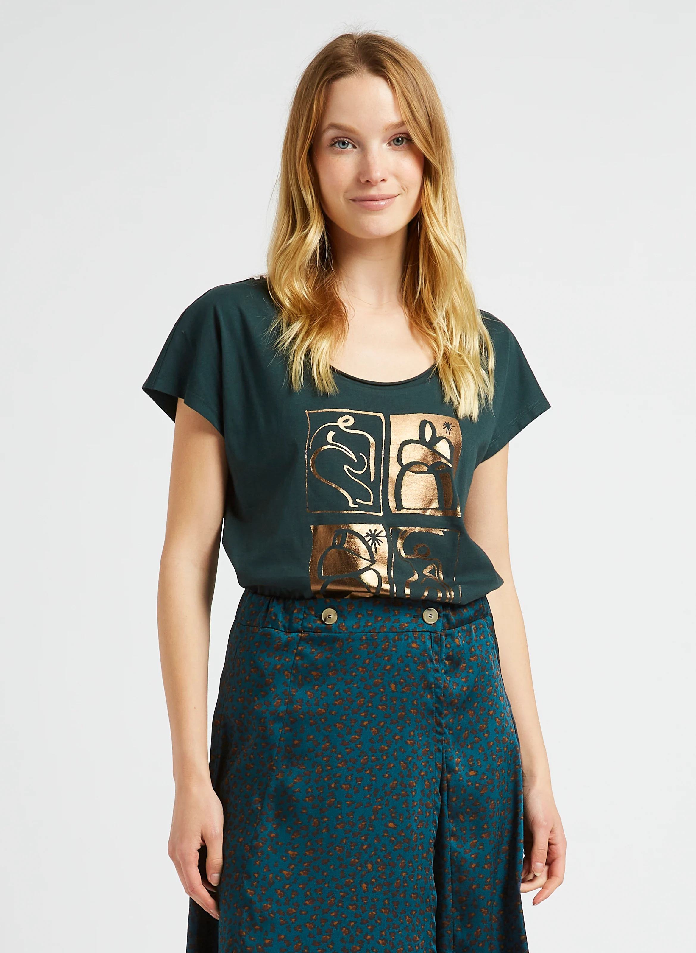 MALIA - Tee-shirt col rond en coton | Vert
