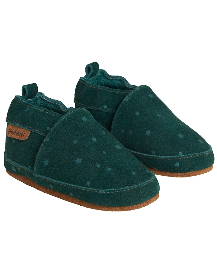 Veloursleder-Krabbelschuhe UNI in dunkelgrün