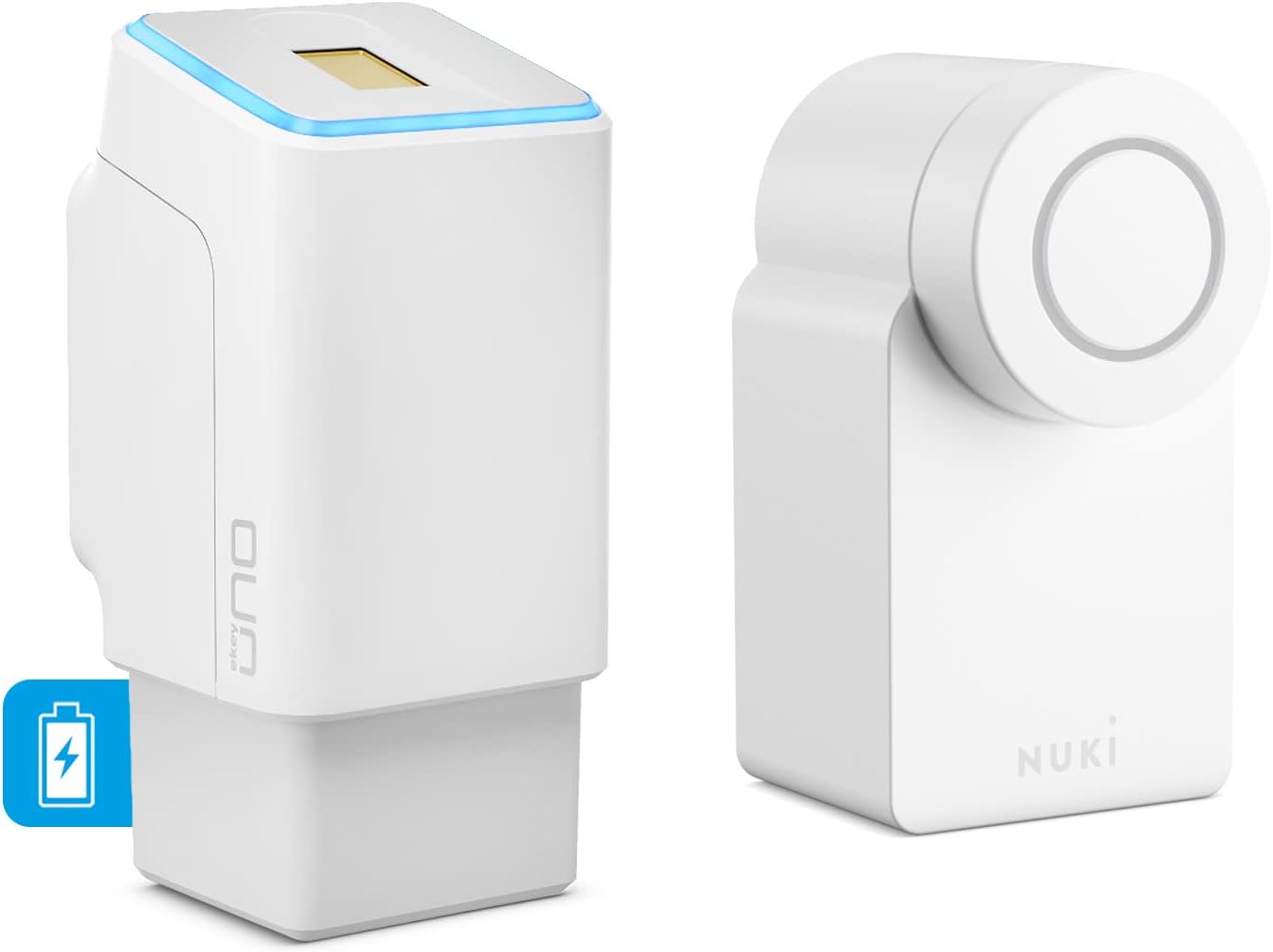 EKEY UNO 200304 Fingerprint mit Akku inkl. Nuki Smart Lock (4. Generation) weiß, Akkubetriebenes Nachrüst-Set für alle gängigen Türen, weiß
