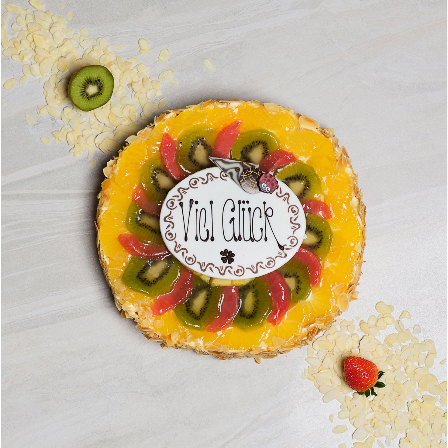 Früchtetorte mit Dekorschild & individueller Schrift Ø24cm