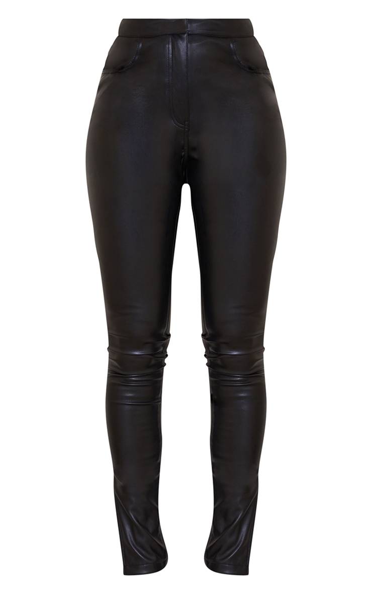 Noir Pantalon Droit En Synthétique Avec Ourlet Fendu