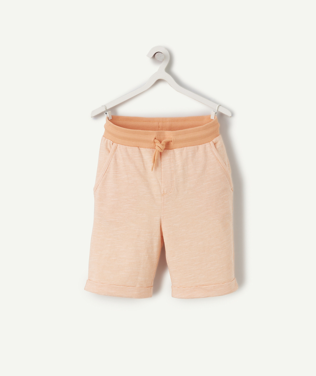 BERMUDA GARÇON EN COTON RAYÉ PÊCHE ET BLANC