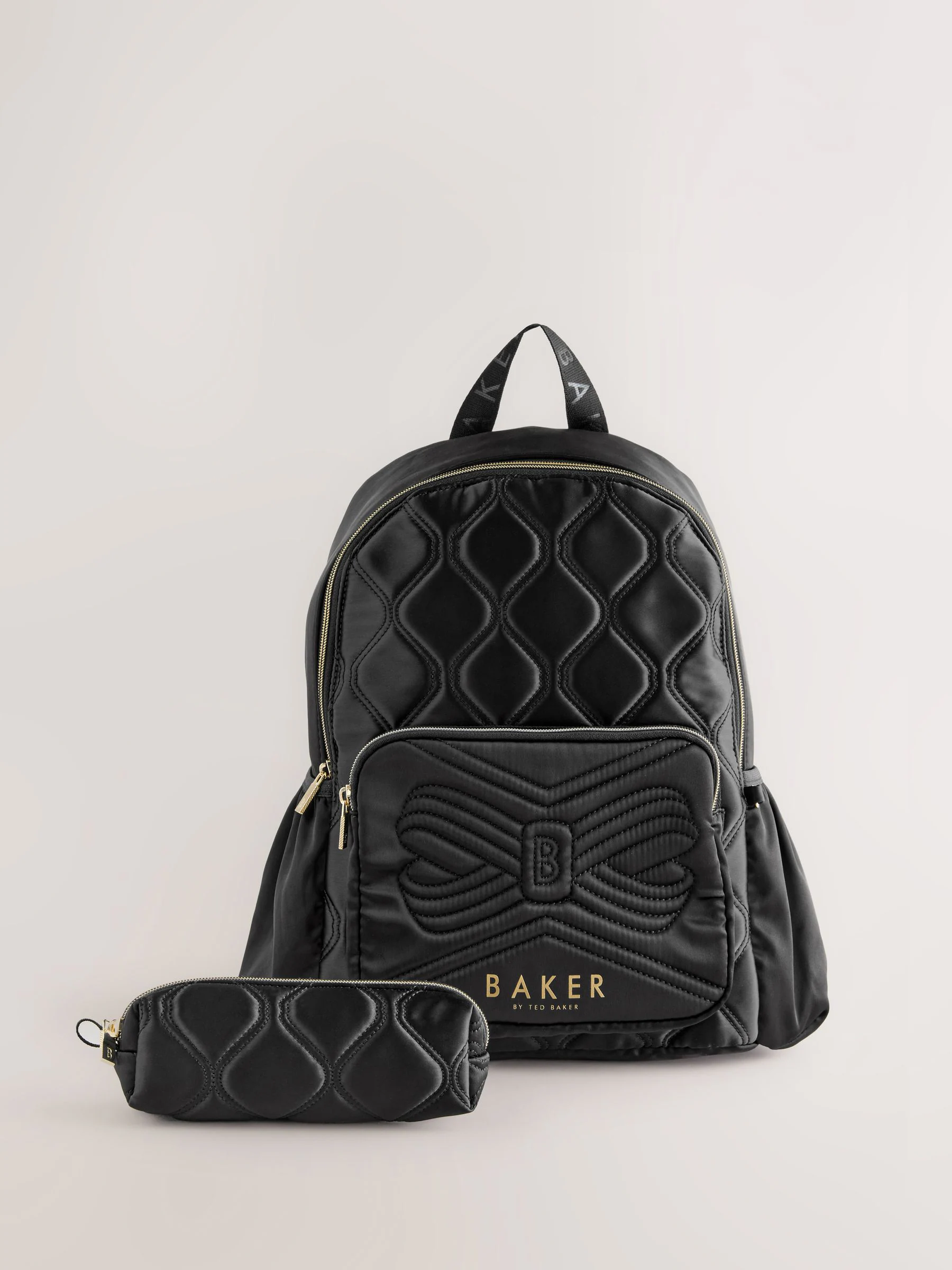 Baker by Ted Baker gewatteerde zwarte rugzak met strik en etui voor meisjes, voor de Back to School collectie