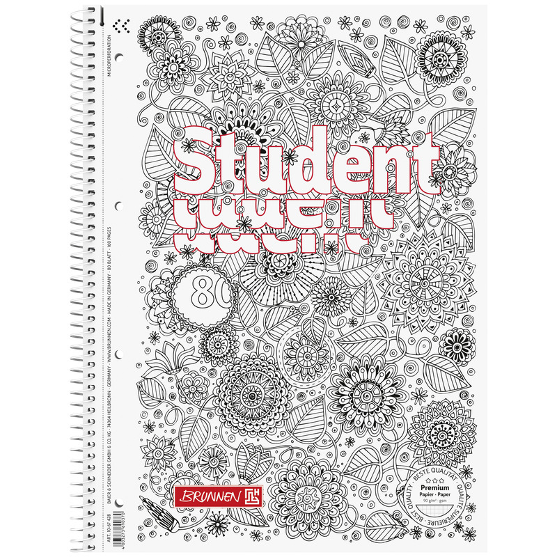 Brunnen Floral ZENart Collegeblock, A4, kariert 5 mm, weiss
