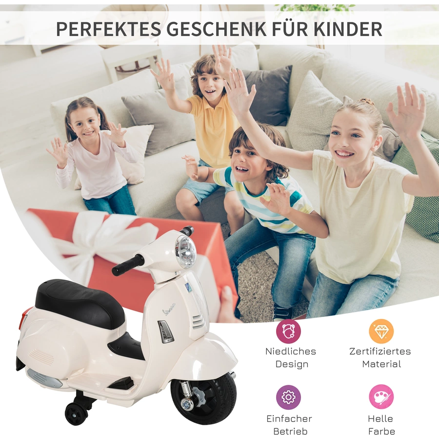HOMCOM Elektrisches Kindermofa im Vespa Stil weiß
