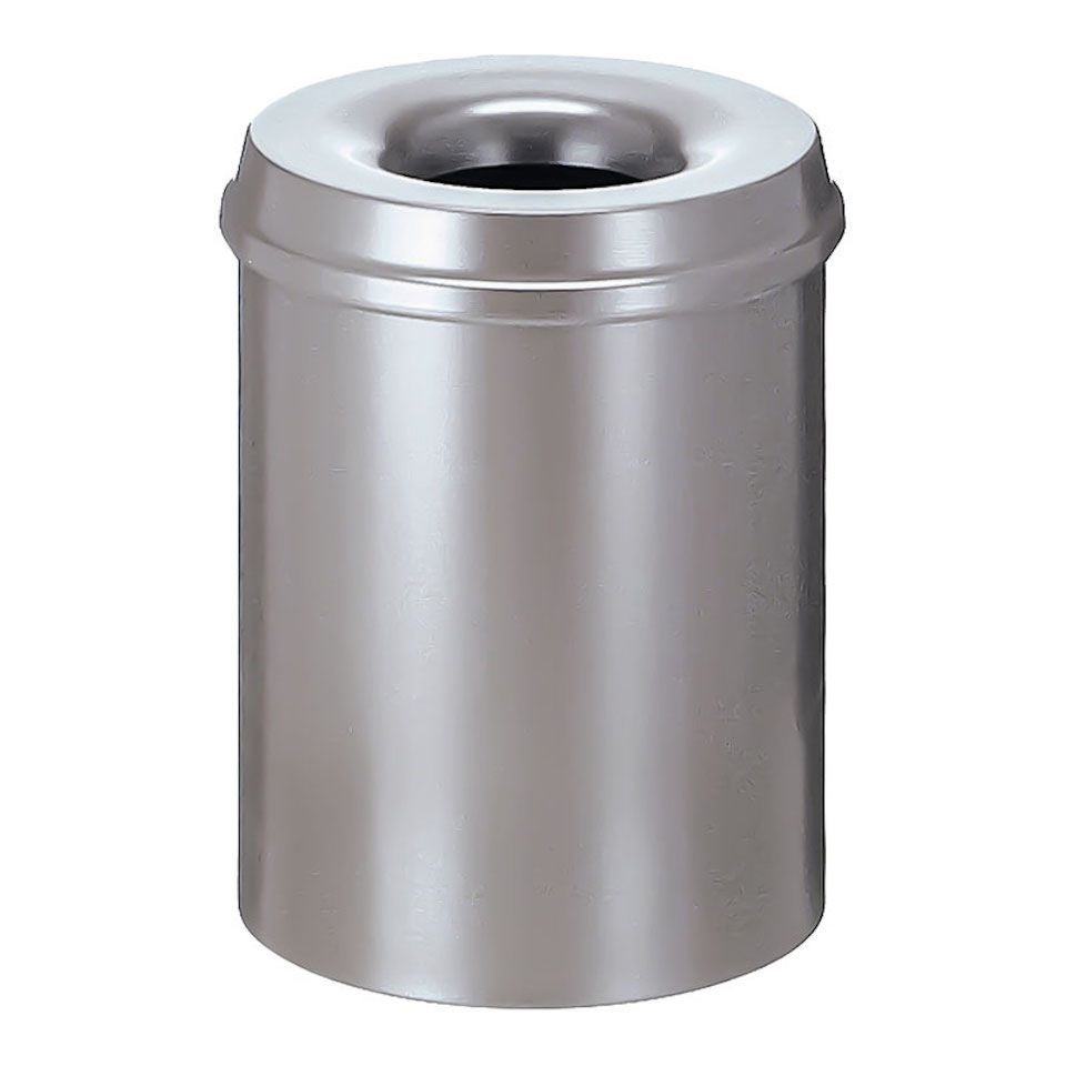 PROREGAL zelfdovende metalen afvalbak en -verzamelaar, 15 liter, HxØ 36 x 26 cm, zilver