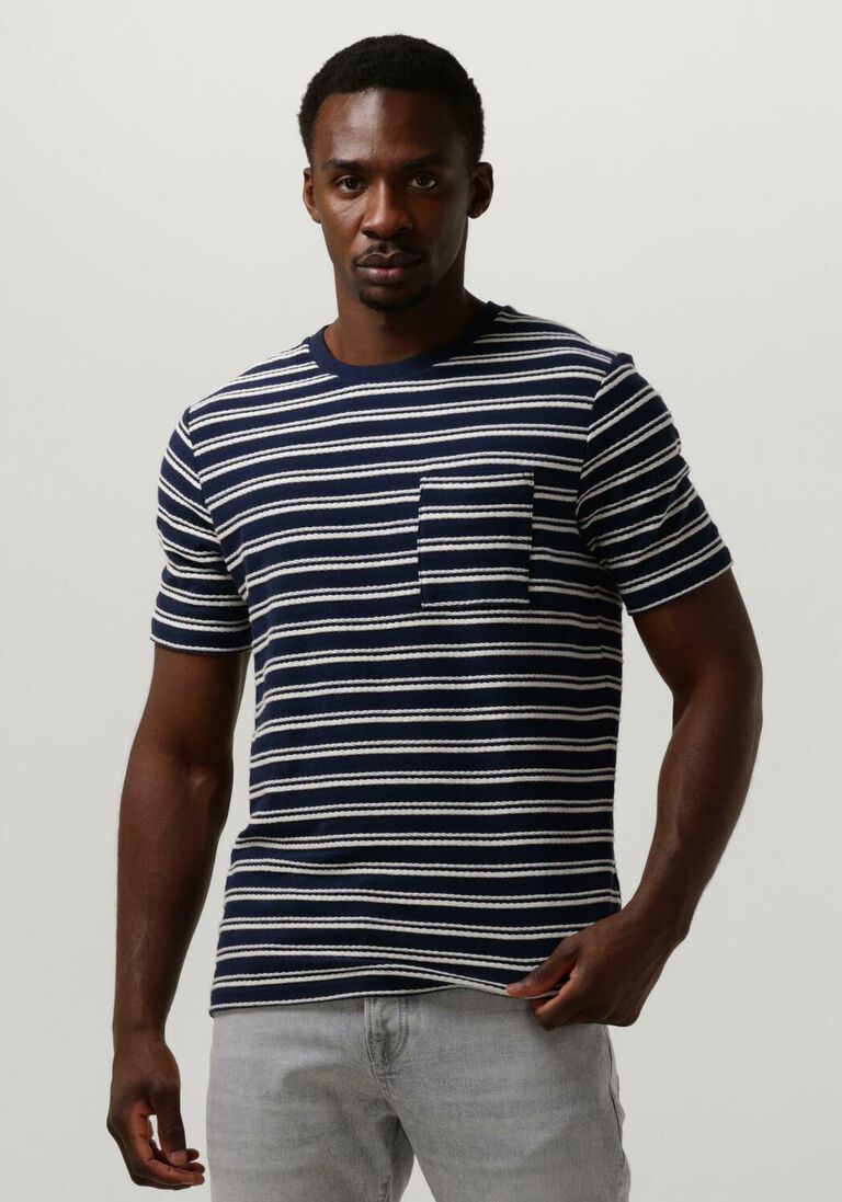 SCOTCH & SODA donkerblauwe scotch & soda t-shirt structured stripe pocket t-shirt