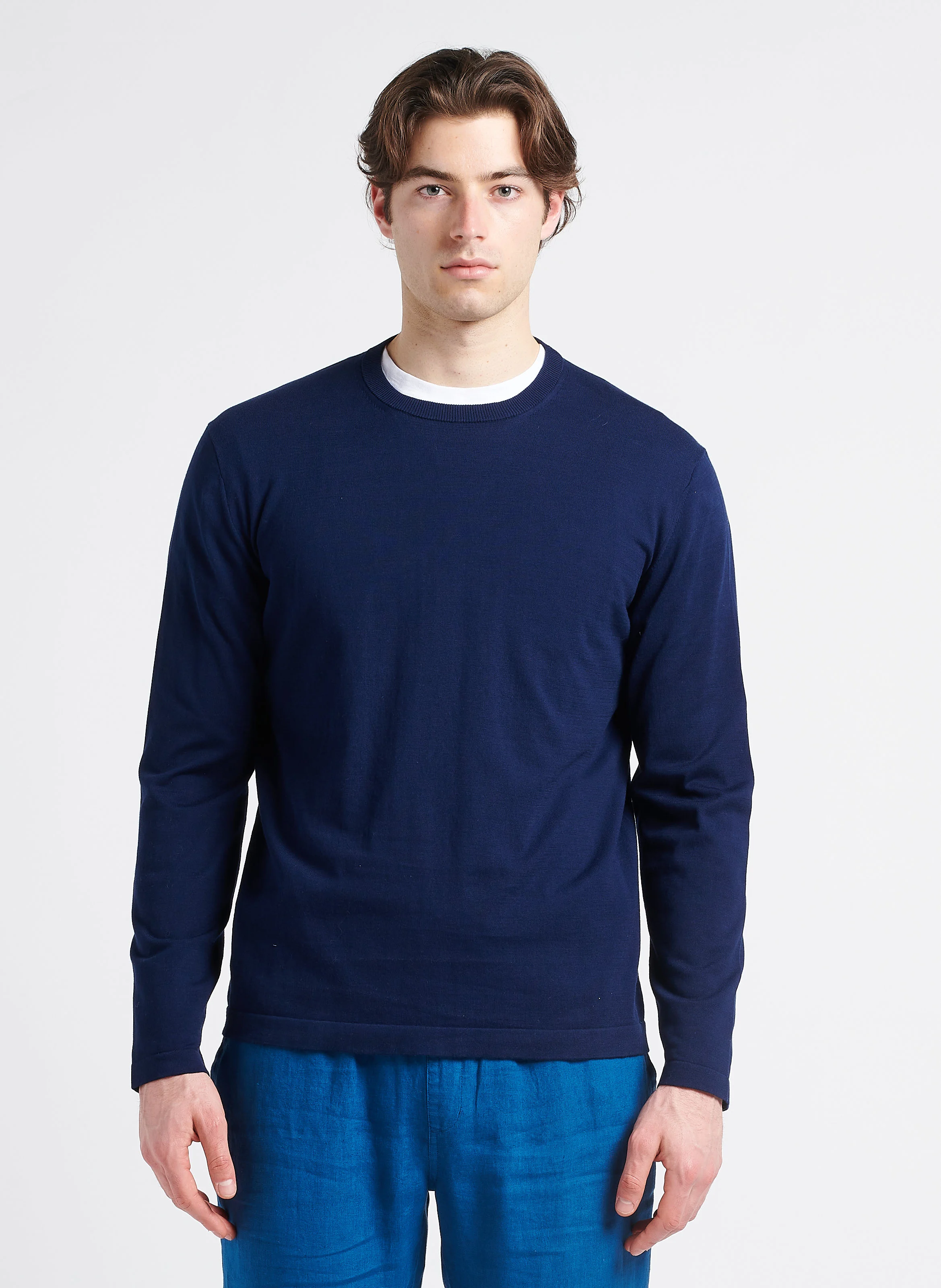 Pull col rond en coton | Bleu