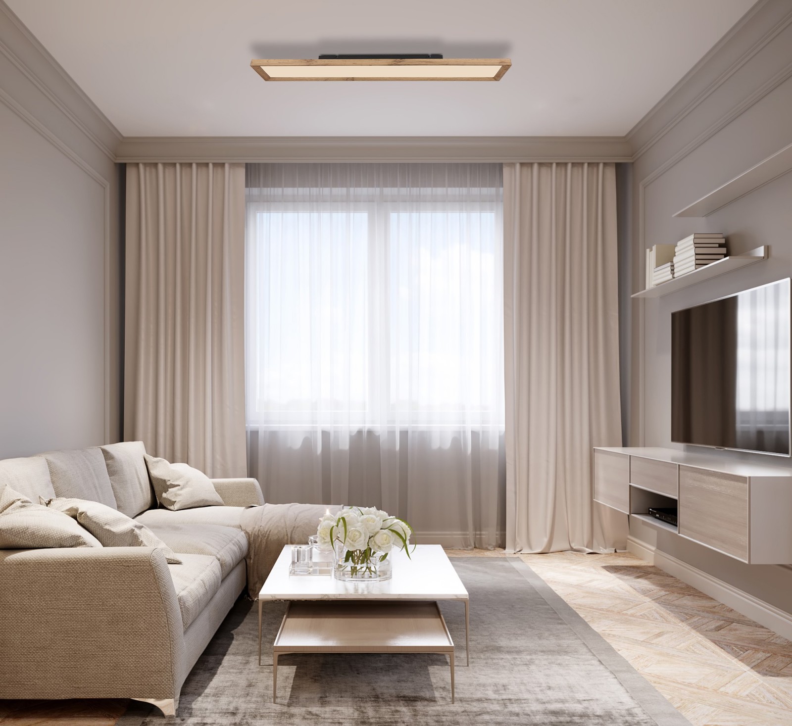 LED-Deckenleuchte - Holzoptik - weiß matt - 80 cm