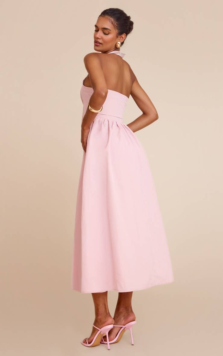 Rose Poudré Robe Mi-longue Tissée À Col Boutonné