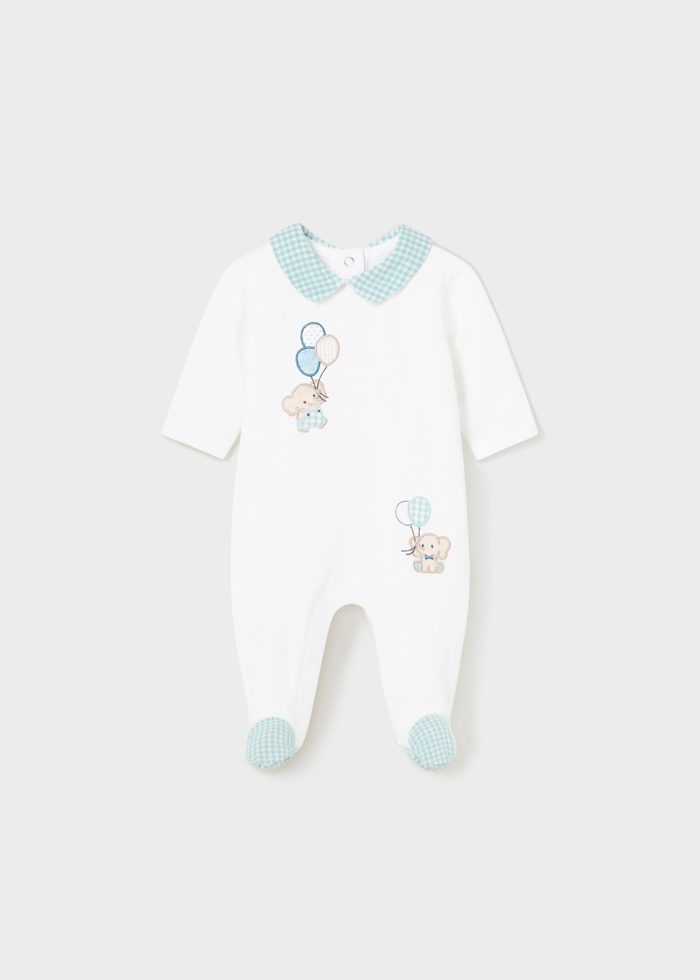 Macacão comprido Better Cotton com estampa de elefantes para recém-nascidos, azul celeste
