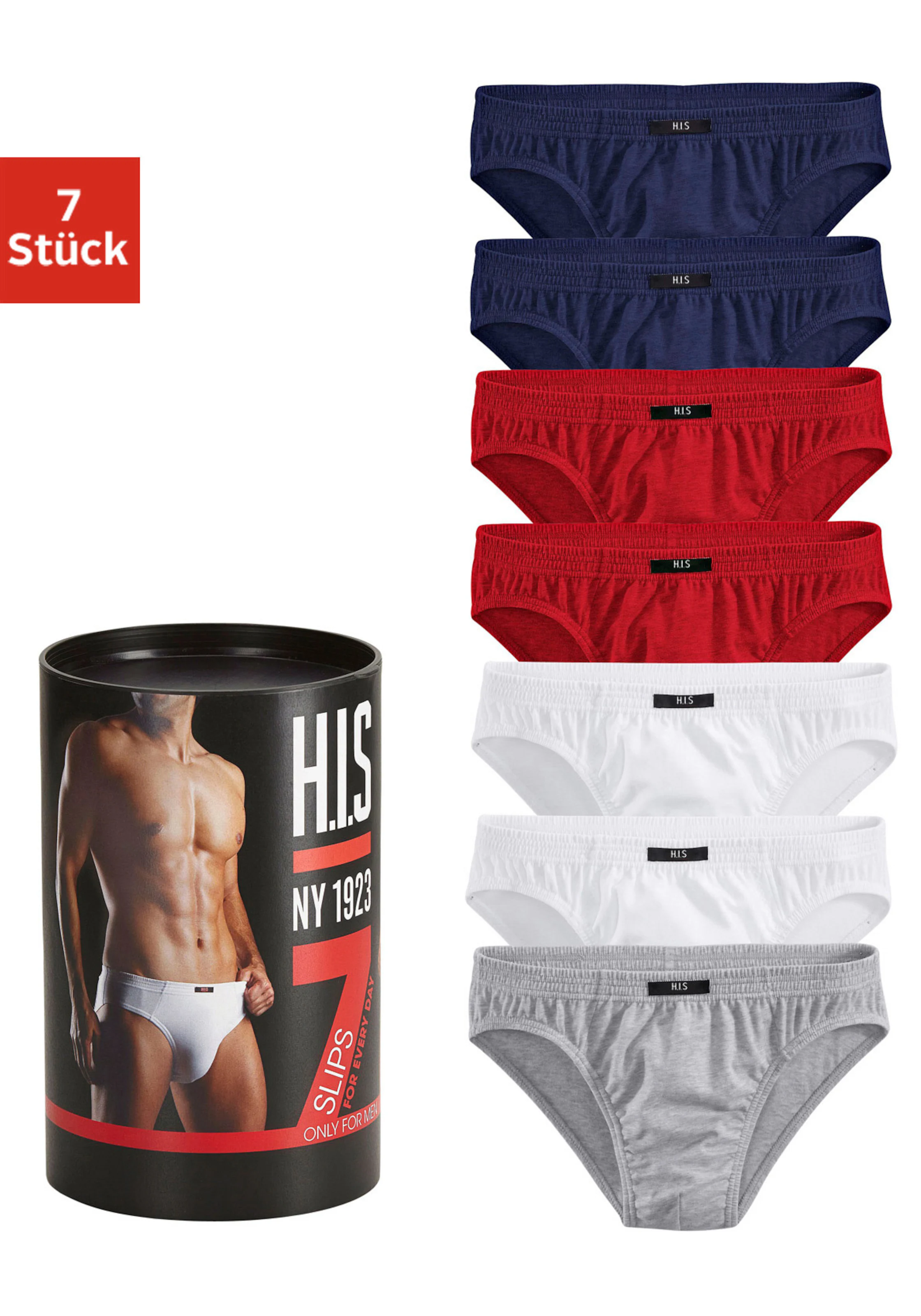 H.I.S Slip in marine, rot, weiß, grau-meliert