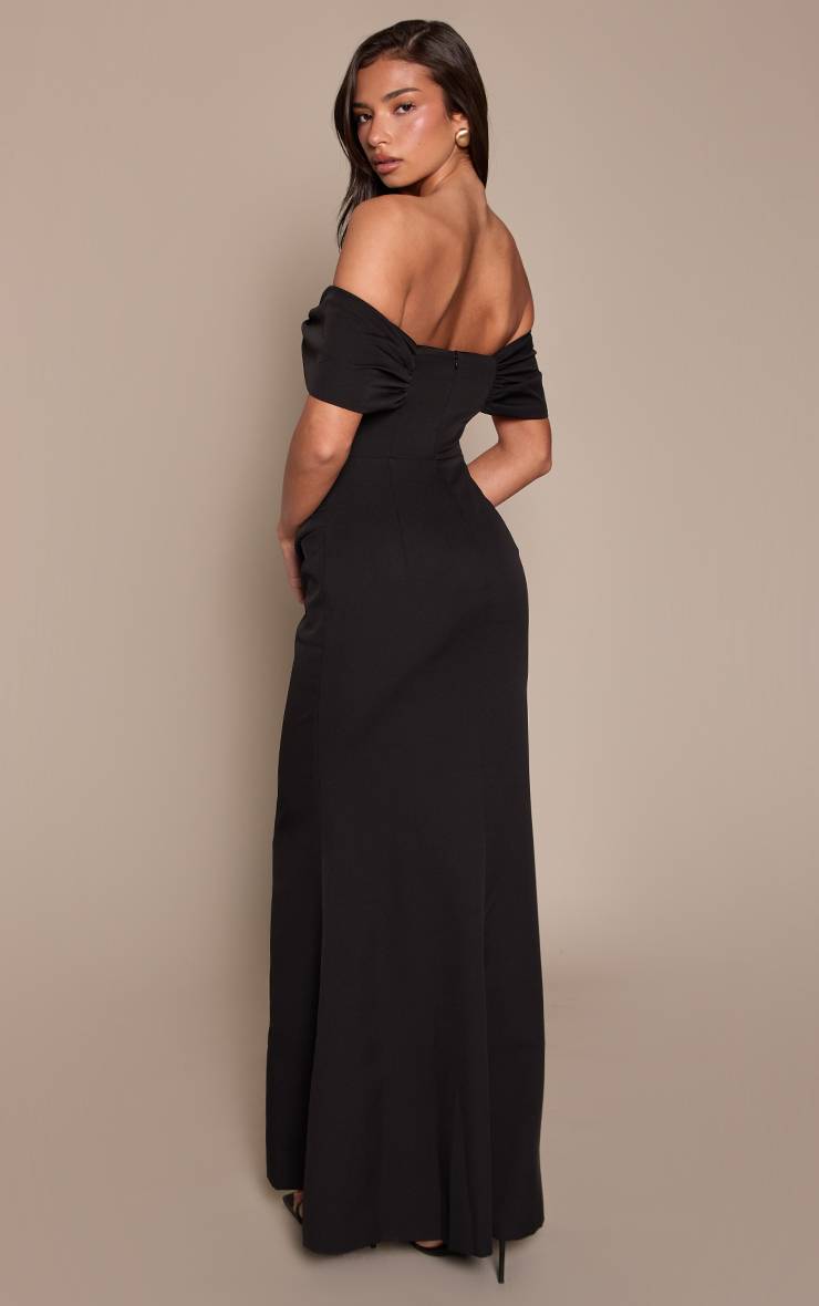 Noir Robe Maxi Bardot Tissée Avec Détail Décolleté En V