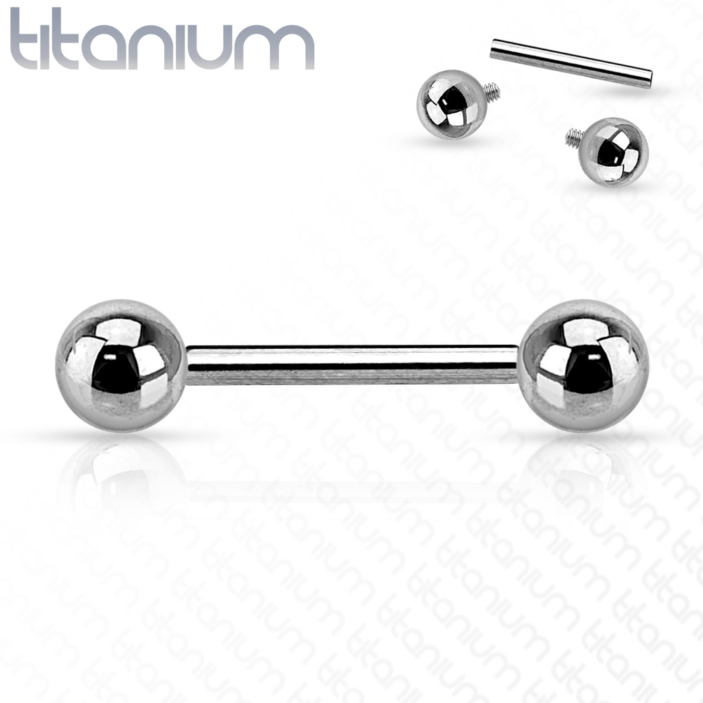 (16mm) Barbell G23 Titan Zungenpiercing mit Gewindeverschluss - Silber