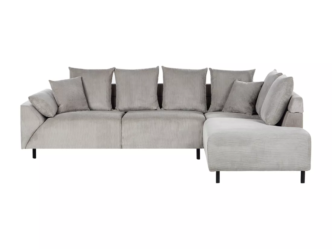 Canapé d'Angle à droite Moderne en Velours Côtelé Coussins en Tissu Pieds en Métal Gris Clair Lunner