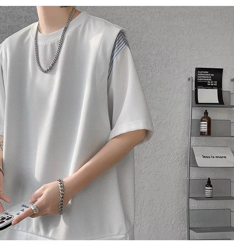 Craltuxe - T-shirt met korte mouwen, ronde hals en krijtstreeppatchwork