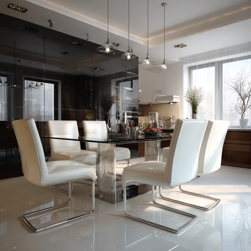 Esszimmer-Set Glas Metall 180x90x75 cm – Weiß – Modernes Design