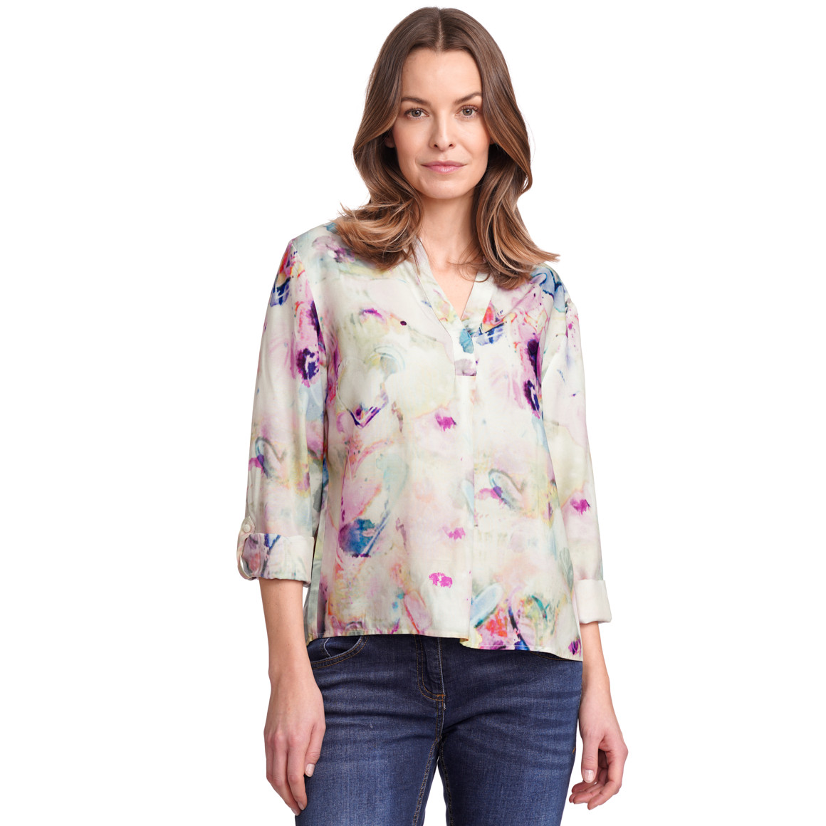 Gina Benotti Damen Bluse in Batik-Optik weiss / bunt