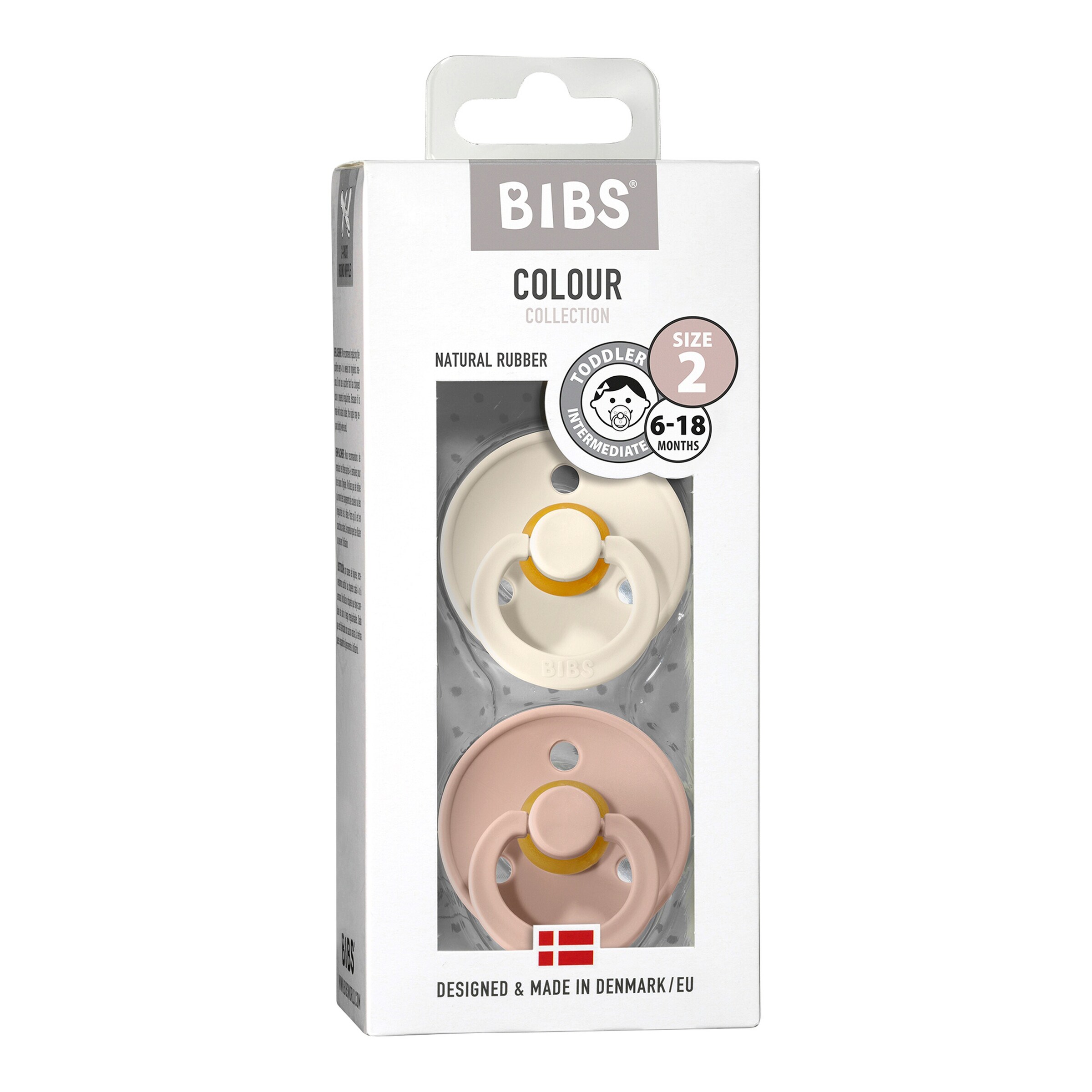 BIBS 2er-Pack Colour Schnuller Latex, 6-18M beige / rosa