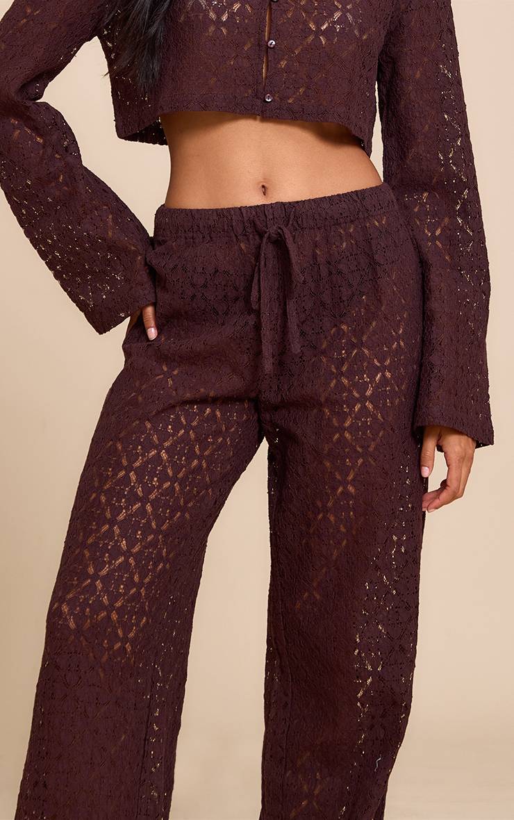 Marron Pantalon Droit En Dentelle
