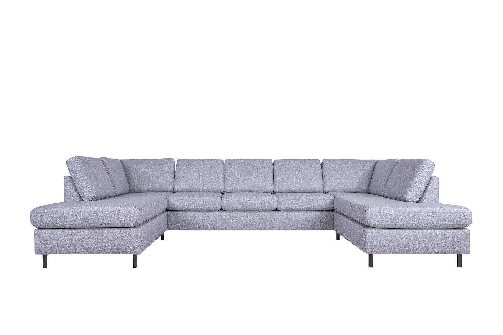 Scandinavia Oppsett 83 U-sofa 3-seter med åpen ende venstre og høyre. Tekstil Rocco 570 Light Grey med sorte ben
