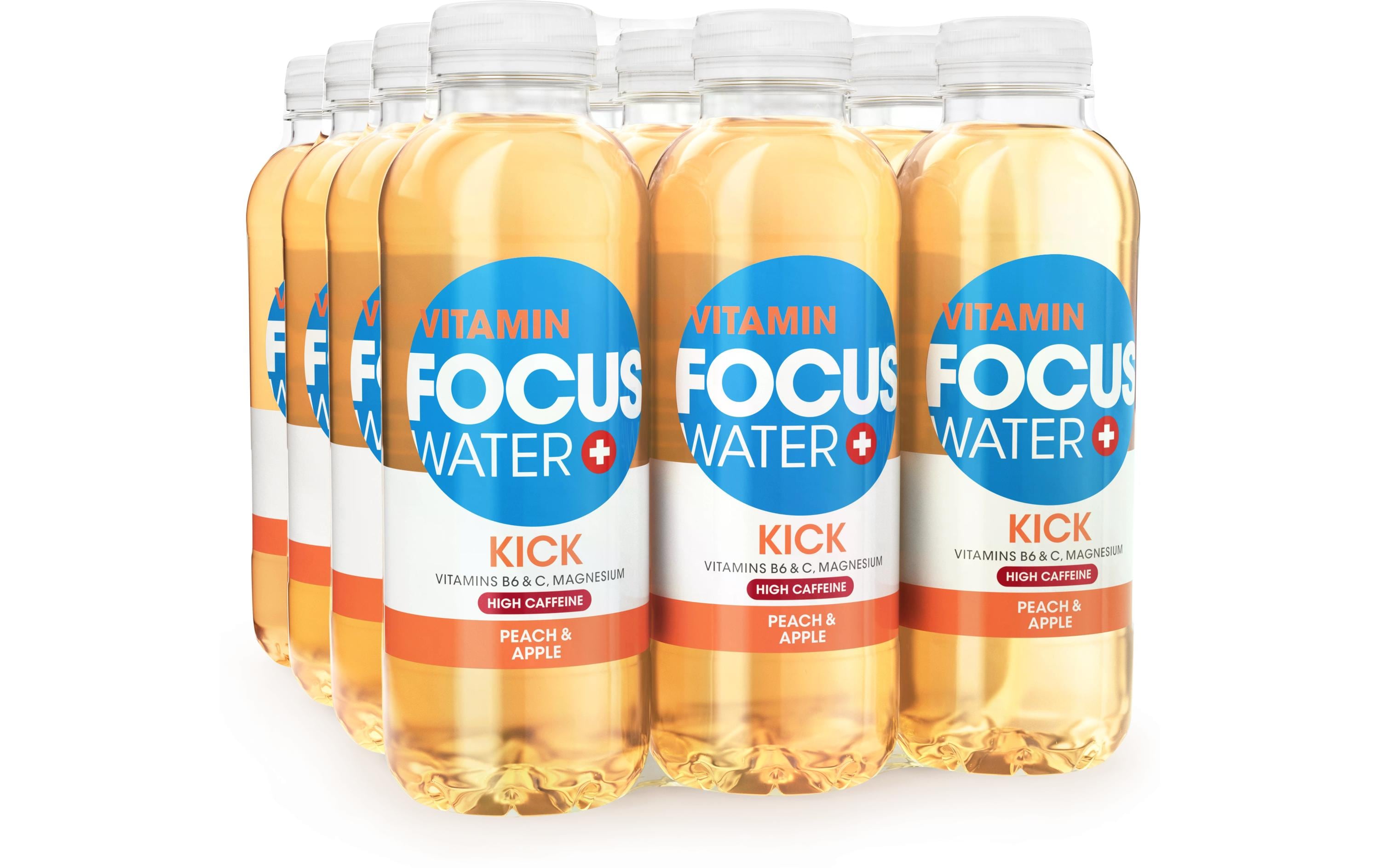 Kick Pfirsich & Apfel 12 x 0.5 lSchweizer Vitaminwasser mit hohem Koffeingehalt