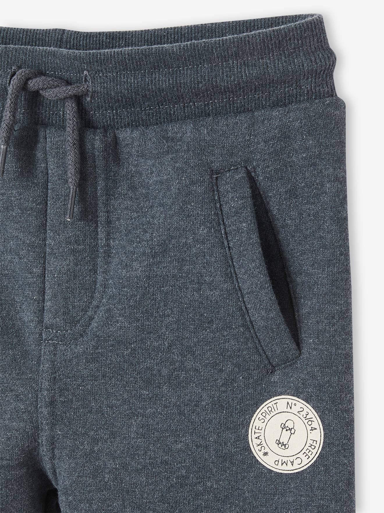 Calça de moletom estilo jogging, preta mesclada escura para menino