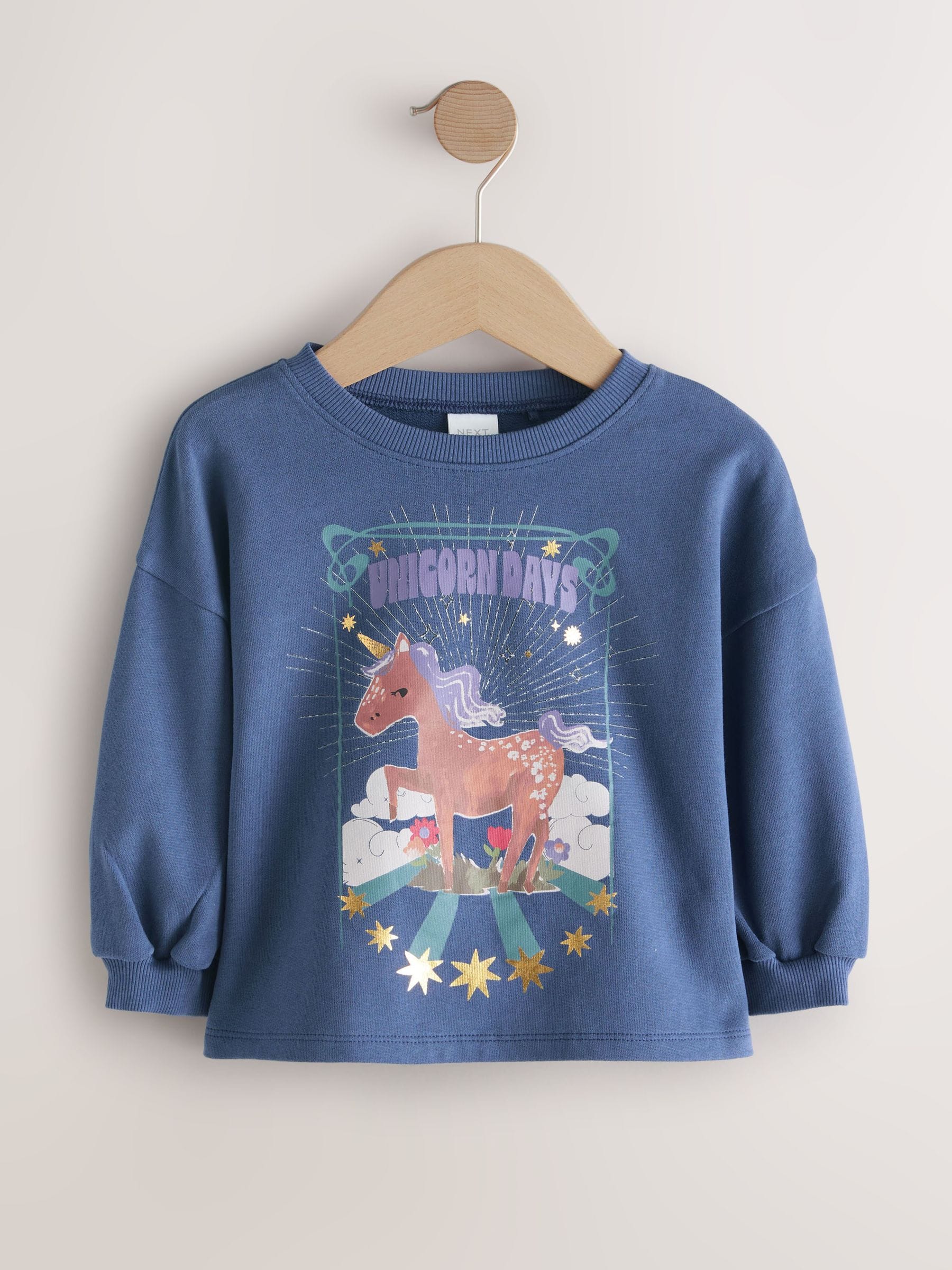 Paars met eenhoornprint - T-shirt met lange mouwen (3 mnd-7 jr)