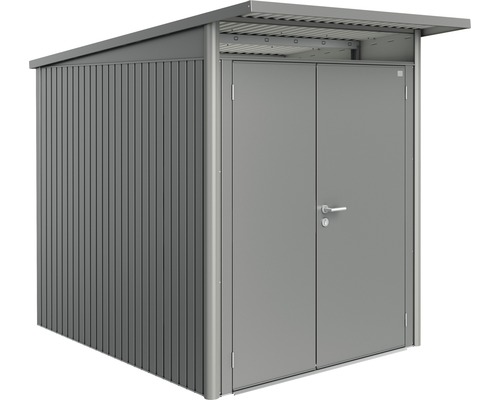 Biohort AvantGarde tuinhuis met dubbele deuren, formaat A2, inclusief plank en gereedschapshouder, 180 x 260 cm, kwartsgrijs metallic