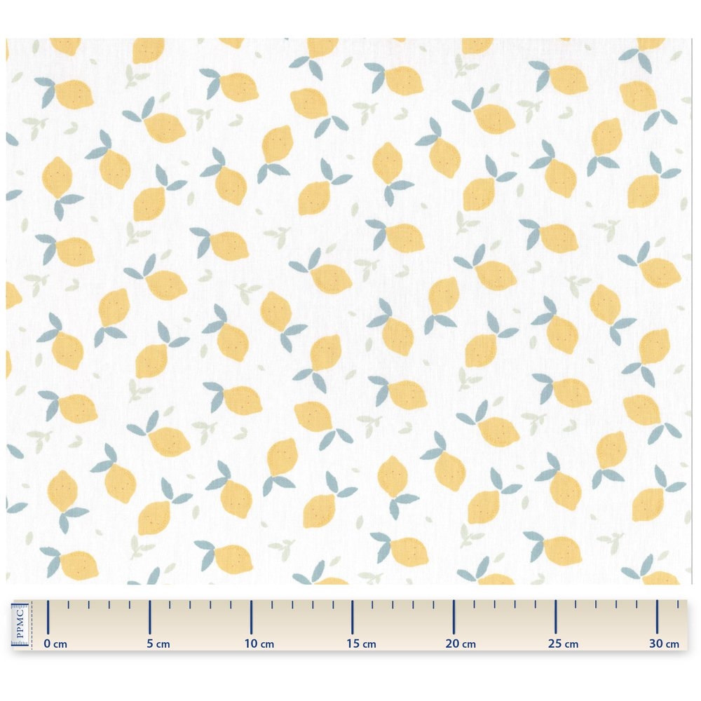 Coupon Tissu 50 Cm Citrons Jaune Blanc Ex1056
