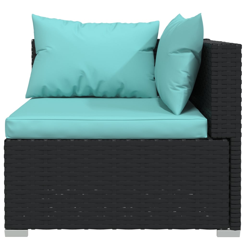 Salon de jardin meuble d'extérieur ensemble de mobilier 8 pièces avec coussins résine tressée noir
