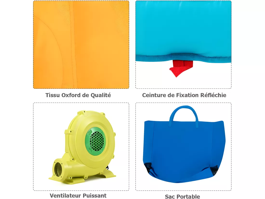 5 en 1 Château Gonflable Enfants avec Toboggan Double, Parc Aquatique Gonflable avec Mur d'Escalade, Panier, Piscine, Canon à Eau, Charge 159kg pour 3 Enfants de 3-10 Ans (avec souffleur 680W)