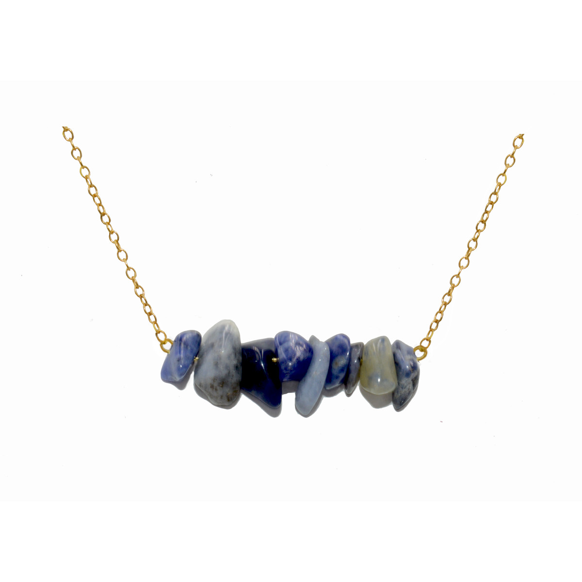 Collier de Perles chips semi-précieuse de sodalite-doré à l'or fin