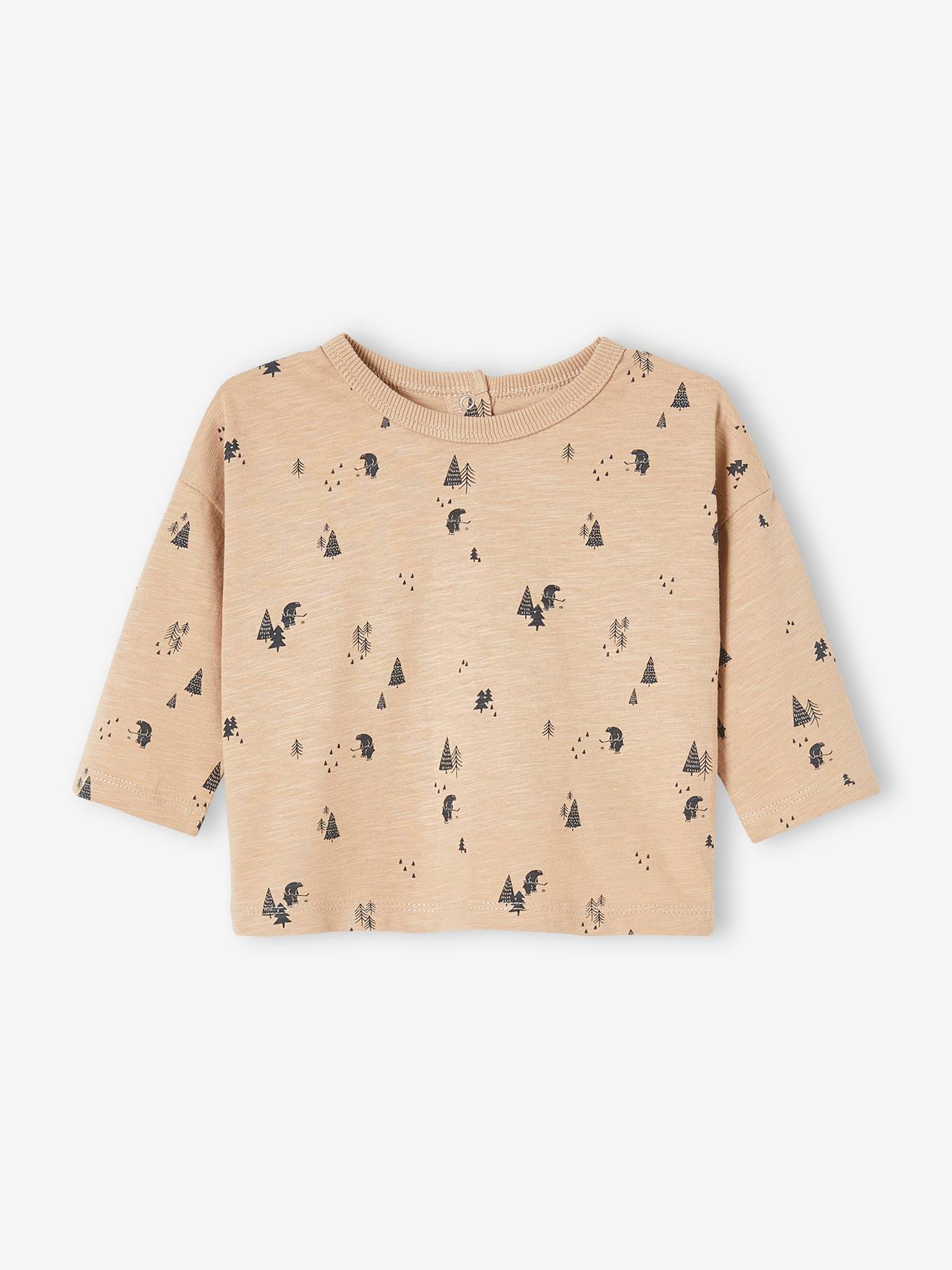 Camiseta infantil bege com estampa de pinheiro