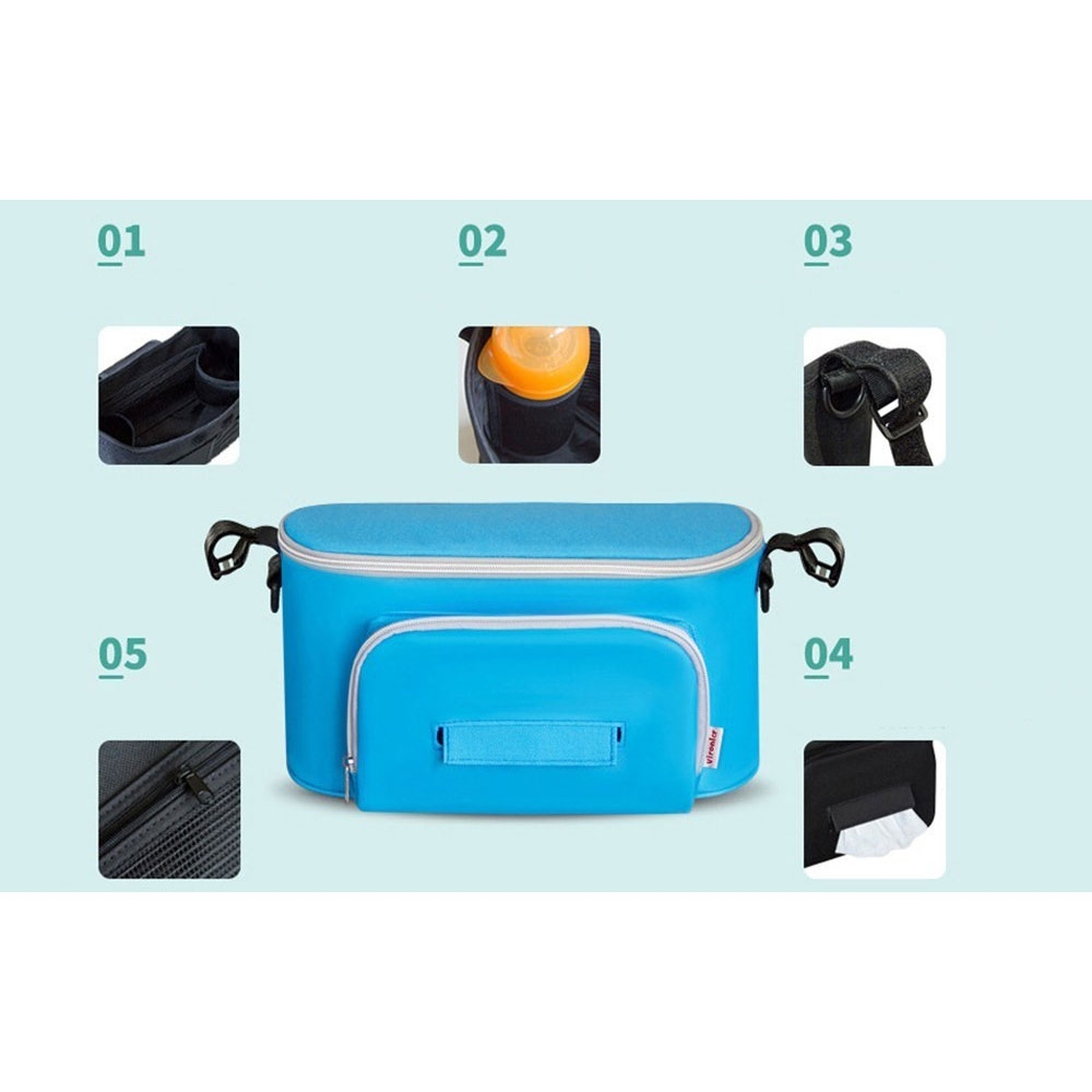 (34x19x13cm) Kinderwagen Organizer Tasche Wickeltasche Aufbewahrungsfächer für Windeln / Milchflasche / Kleidung / Taschentücher - Schwarz