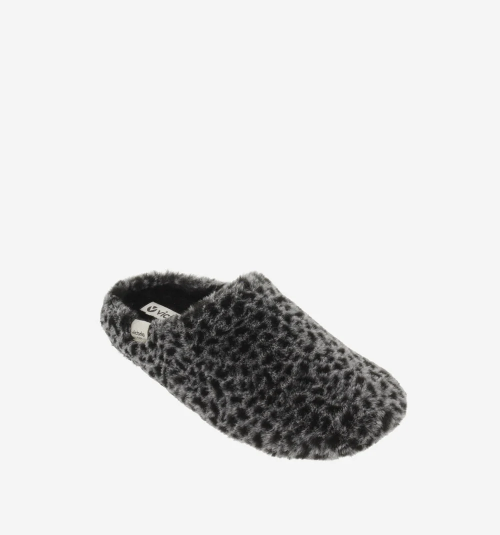 NORTE FOURRURE ANIMAL PRINT Pantoufles pour femmes à imprimé animalier NEGRO