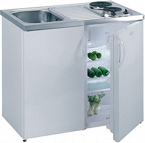 Lüllmann Pantryküche Küchenzeile Singleküche mit Kühlschrank und 2 Sterne Gefrierfach Spülbecken Links 860 x 1000 x 600 mm Weiß 731250
